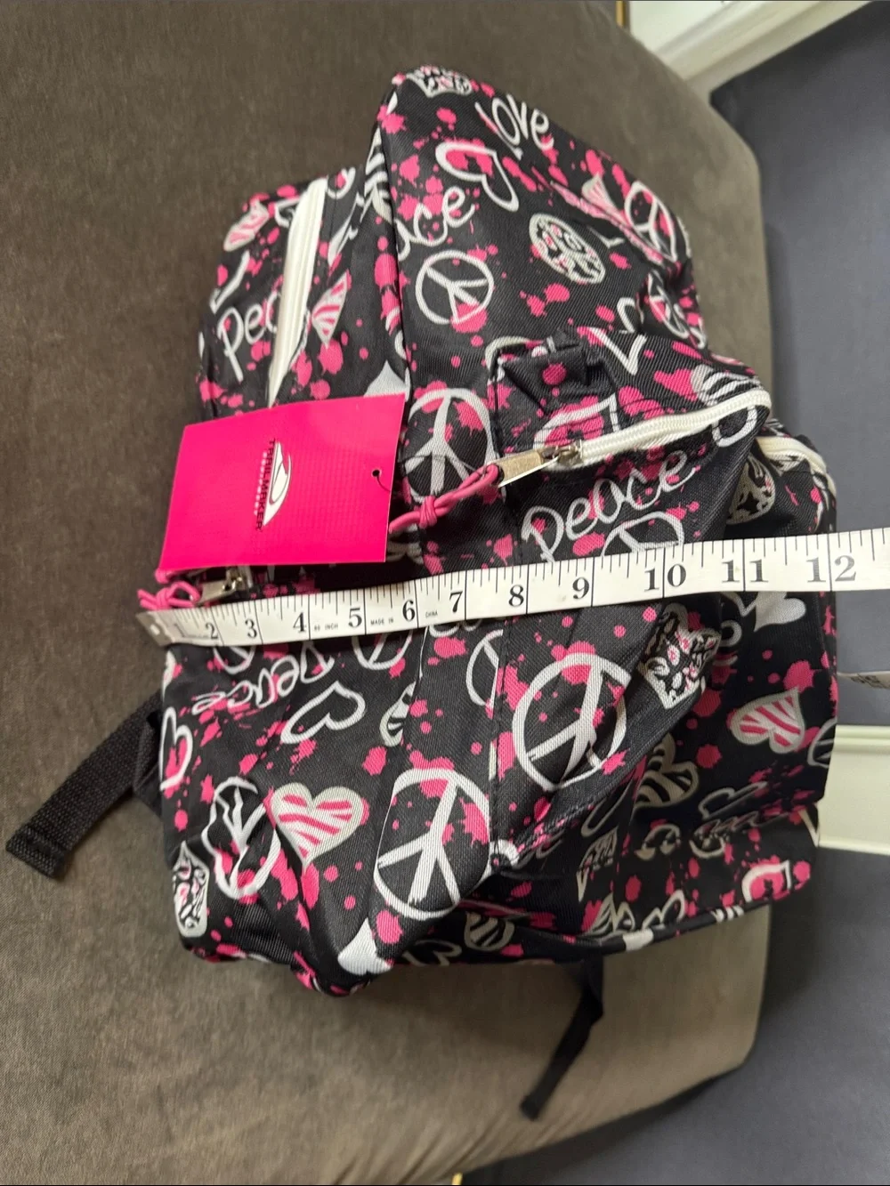 TrailMaker Classic Black Pink Peace & Love Backpack Padded Adjustable Straps NEW